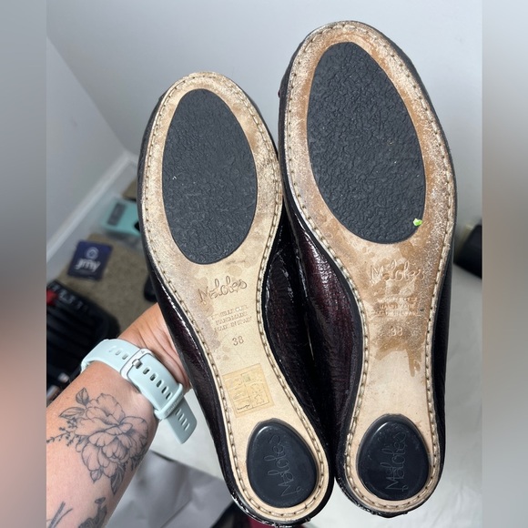 Maloles Zoe Ballet Flat in Plum Patent Sz 38 Made in Spain Ribbon Bow Detail - Picture 8 of 12